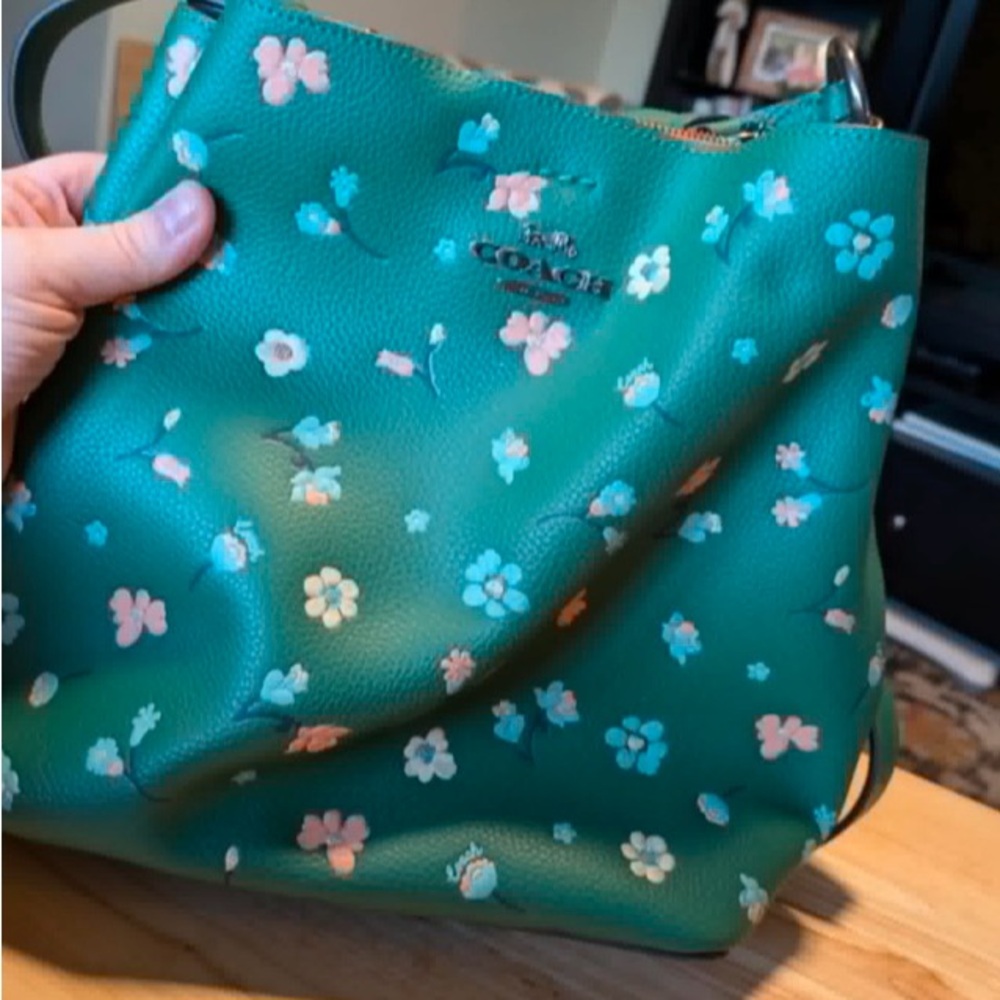 Authentic green/teal flowered pattern Coach bag